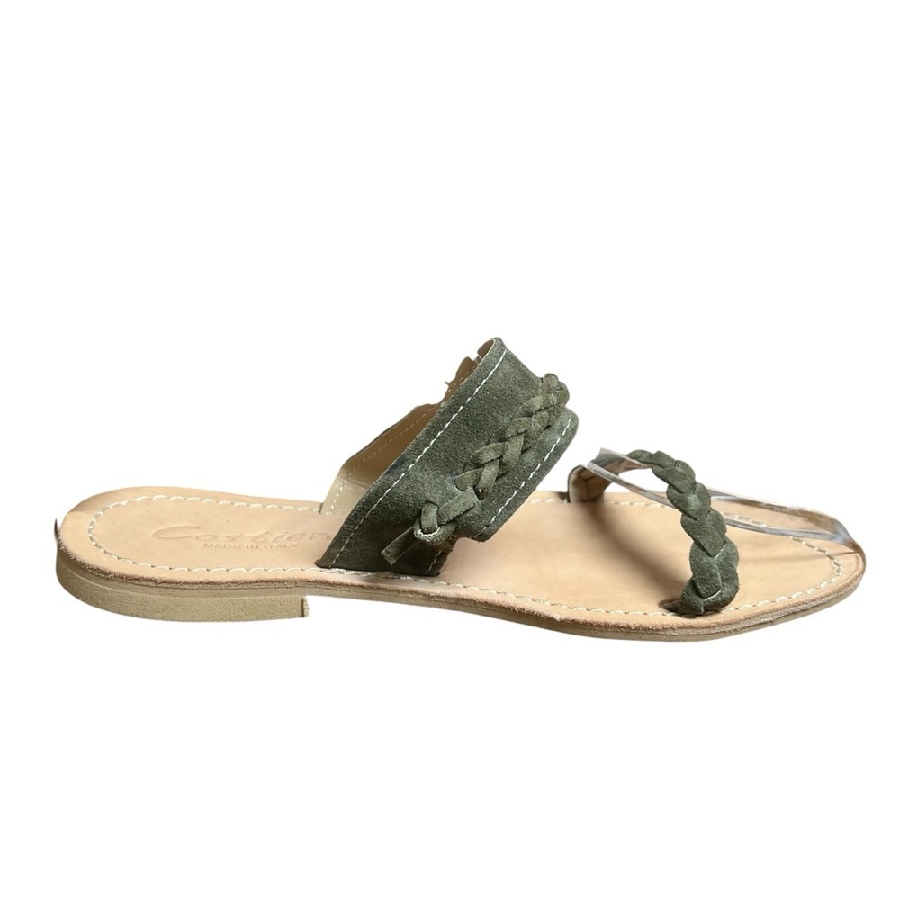 Costiera MADE IN ITALY Leather Sandals Green Suede Braided Flat Sz 37 (6.5-7 US) - Picture 5 of 10